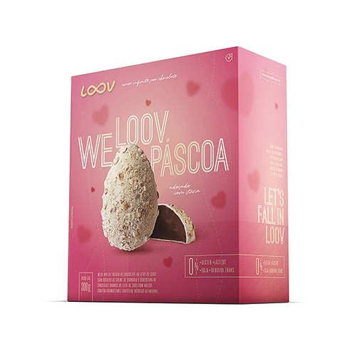 OVO DE PÁSCOA ZERO AÇÚCAR COBERTURA CHOCOLATE BRANCO RECHEIO CREME DE AVELÃ LOOV GIANDUIA 250G chocolife