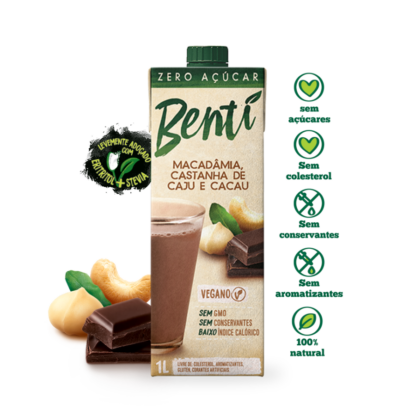 Bebida Vegetal de Macadâmia, Castanha de Caju e Cacau 1L Zero Açúcar Benti (BR) (VALIDADE: 15/09/21)